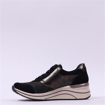 Remonte Laced Wedge Trainer & Side Zip - Black Combi